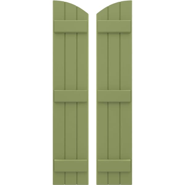 Ekena Millwork Americraft 3-Board (3 Batten) Wood Joined Board-n-Batten Shutters w/Ellipt Top, ARW401BE311X77MGH, PR ARW401BE311X77MGH - main